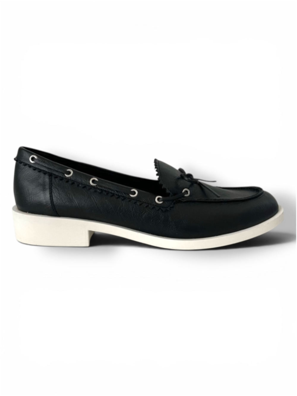 DOLCE VITA Lagoon Block Heeled Faux Leather Boat Shoe Loafer in Black NEW